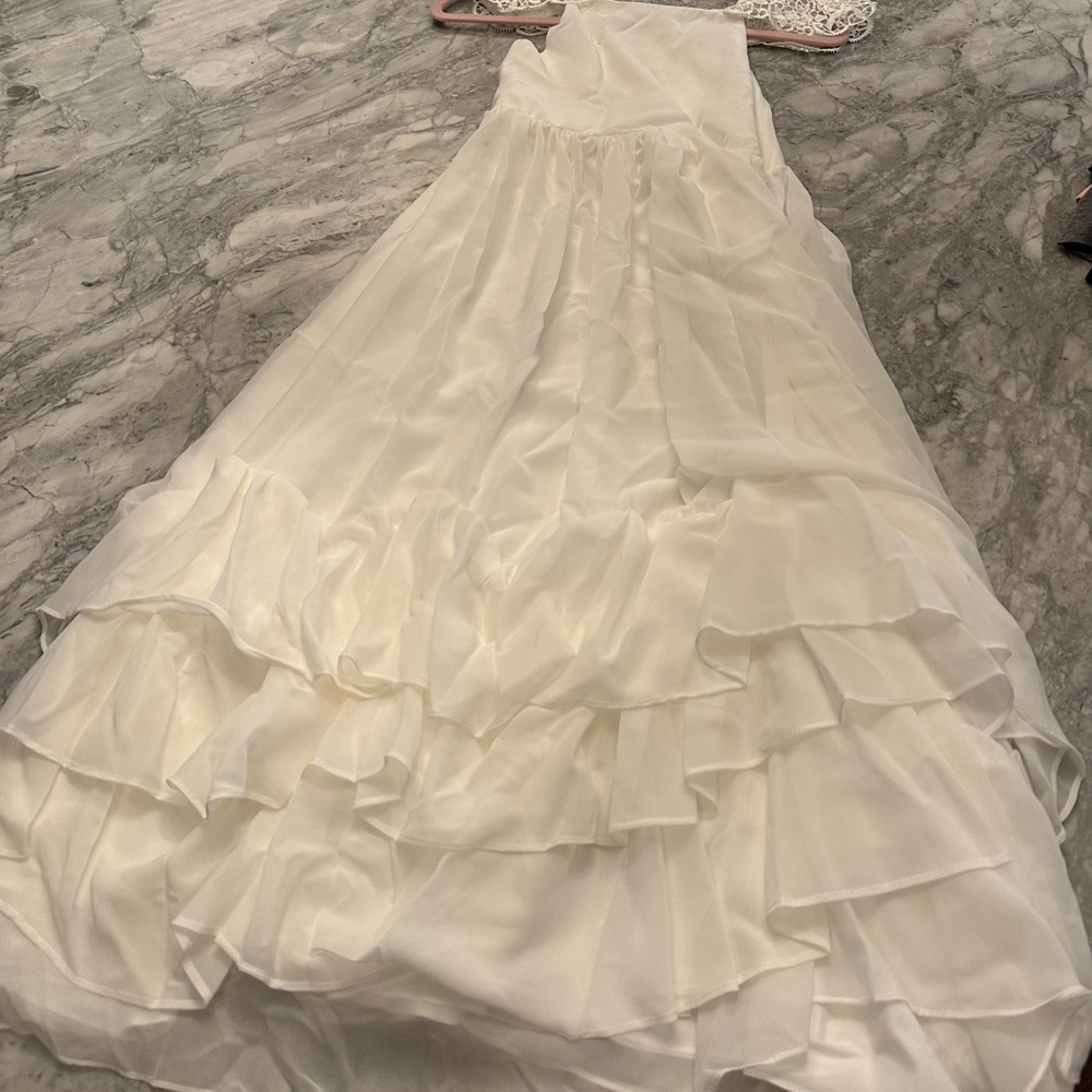 Elegant White Ruffled Girl’s Gown by JJ’s House size 9